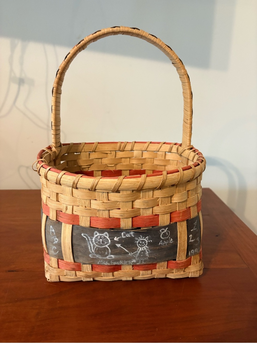 Woven Teacher Basket with Chalkboard Panels & Handle